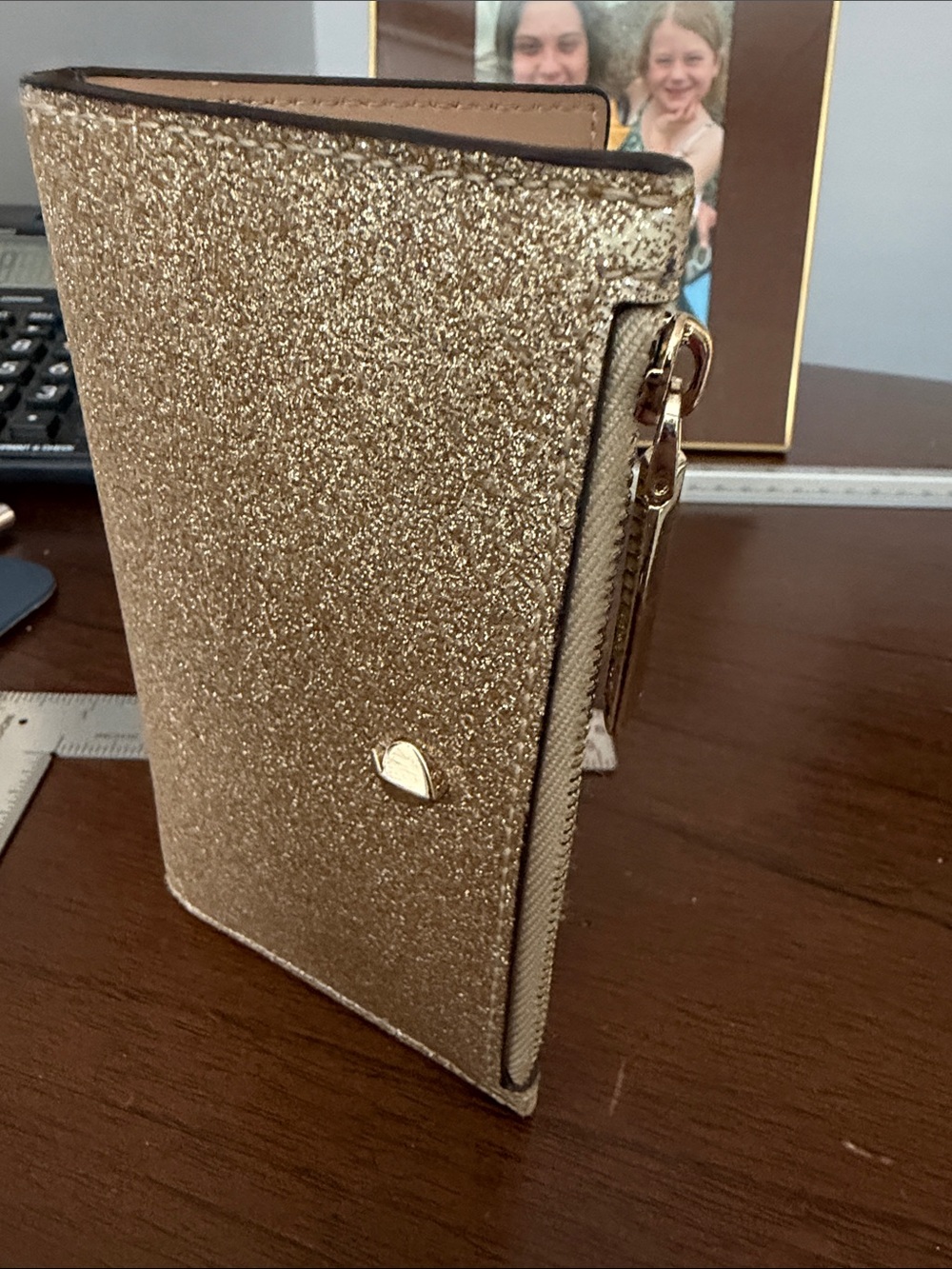kate spade Gold Glitter Zip Card Wallet - Picture 4 of 5
